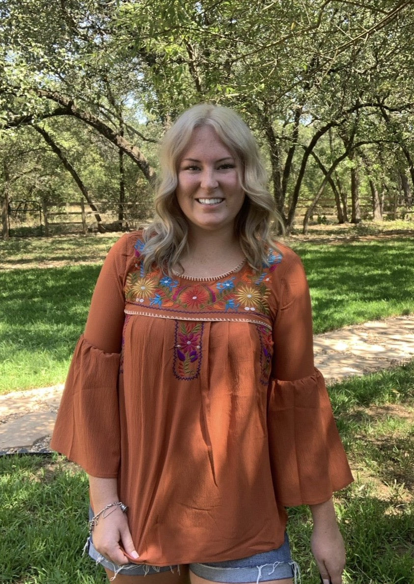 Burnt Orange Embroidered Top