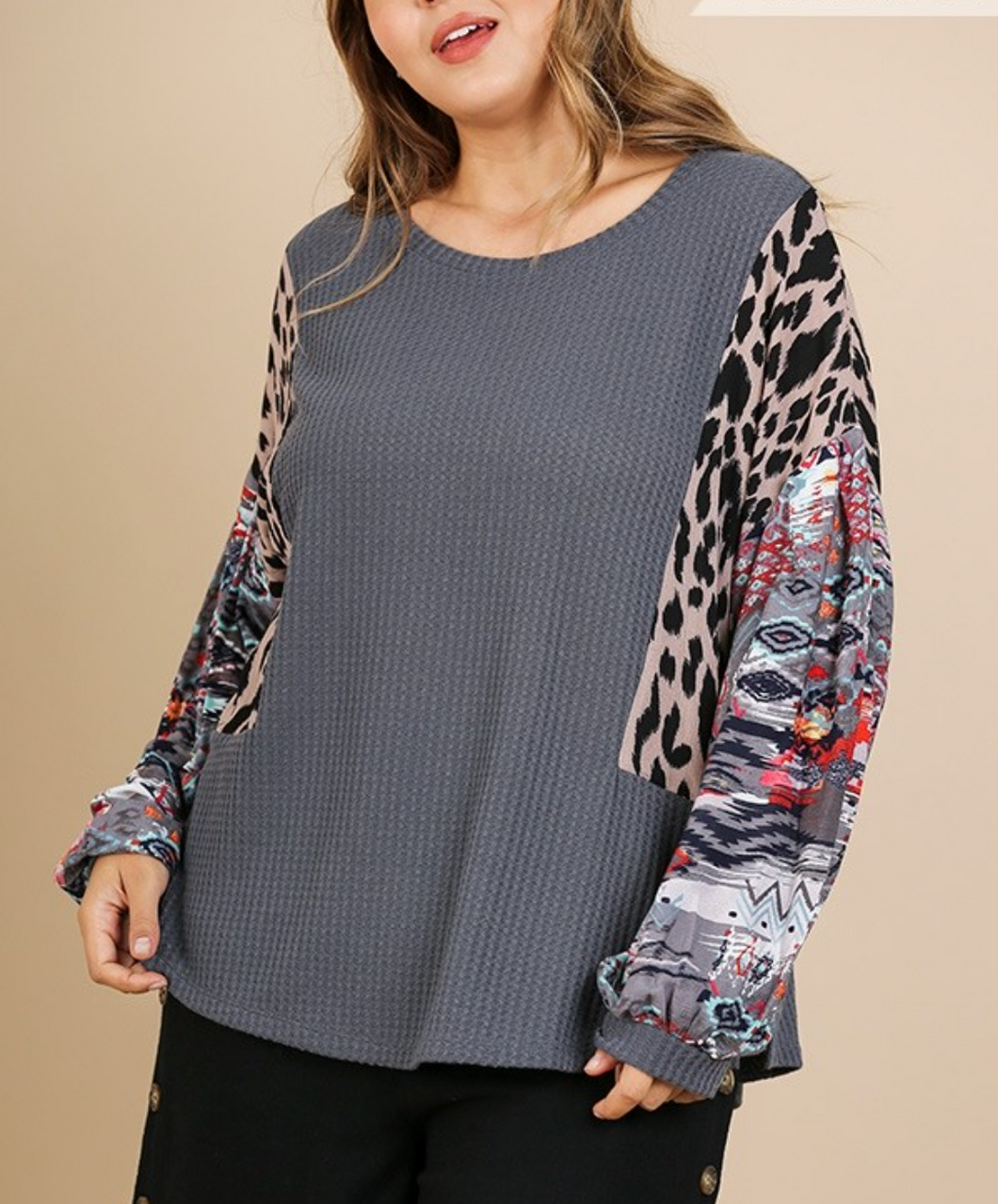 Ballon Sleeve Patchwork Fall Top