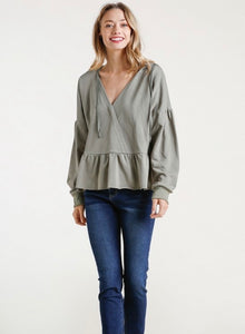 Olive Babydoll Cropped Hoodie