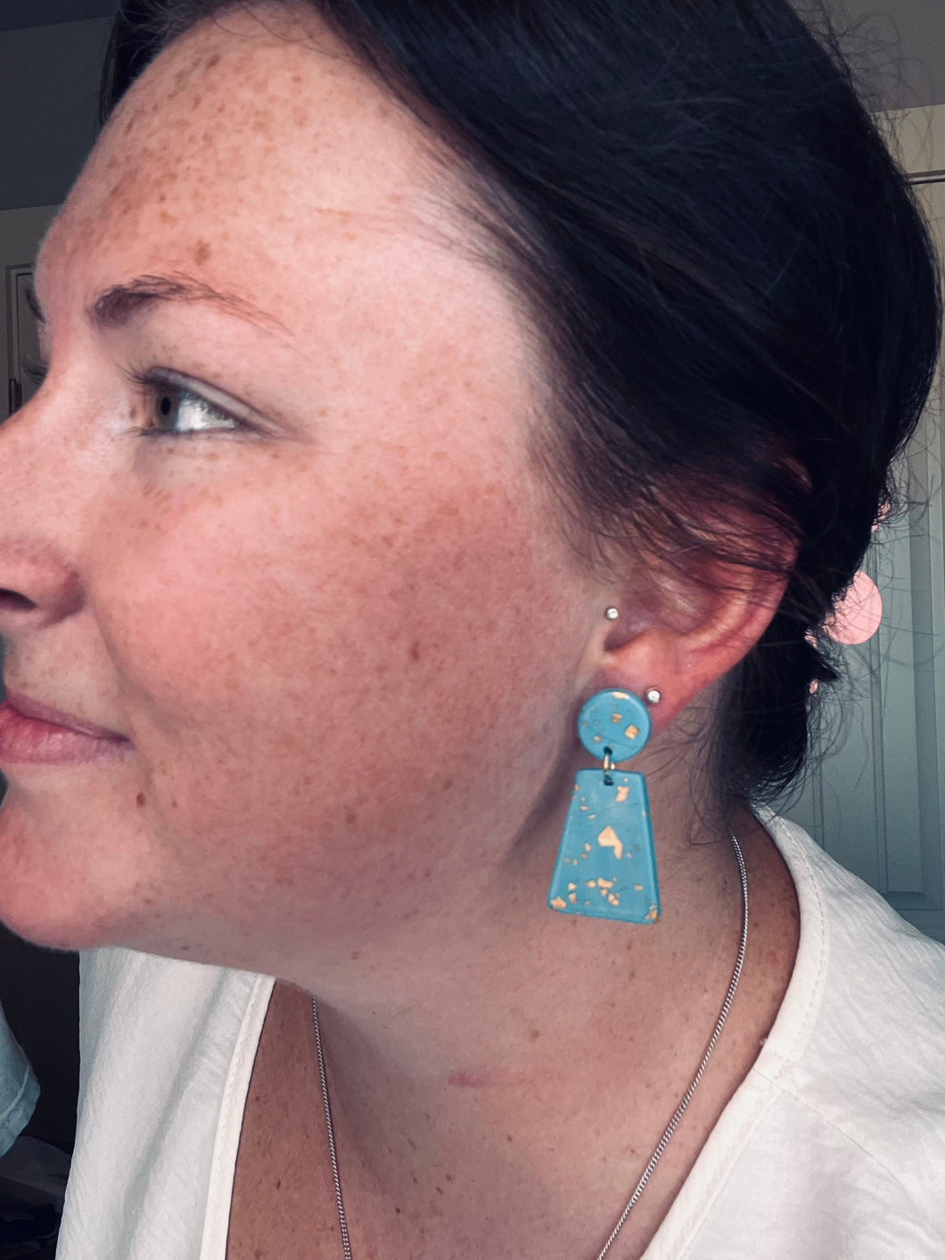 Turquoise and gold flake earrings