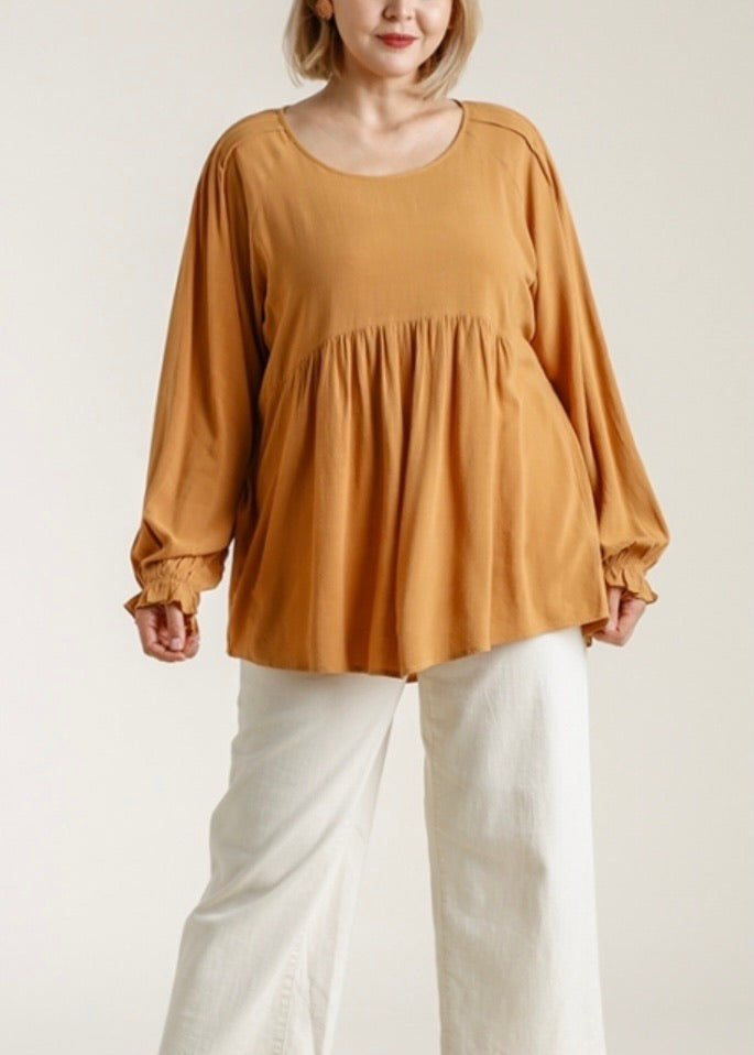 Mustard Balloon Sleeve Top