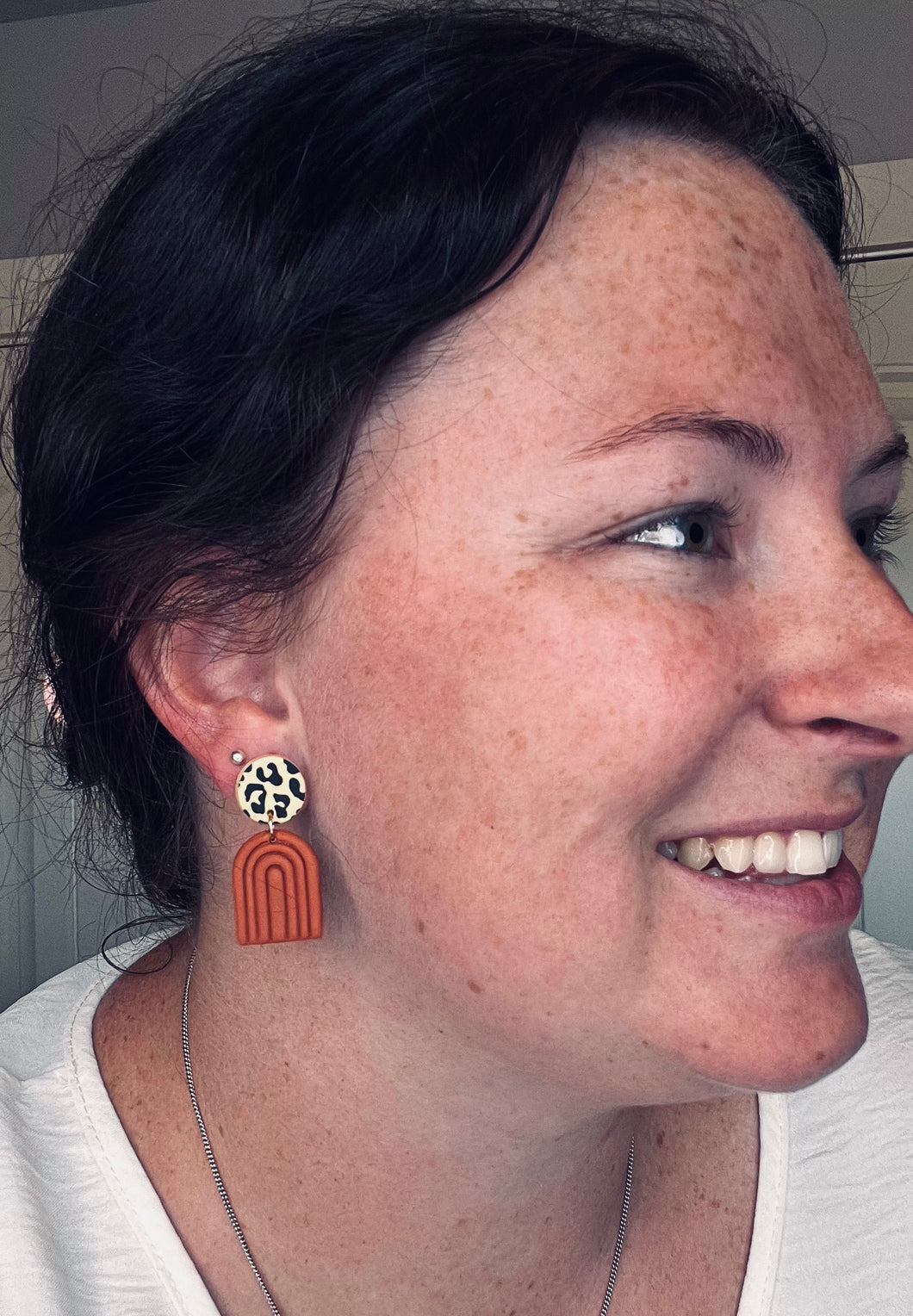 Clay Cinnamon leopard rainbow earrings